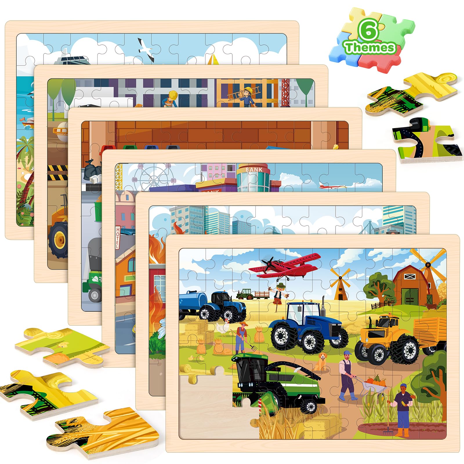 Amazon.com: Puzzles for Kids Ages 4-6, 6 Packs 60 Pcs Wooden